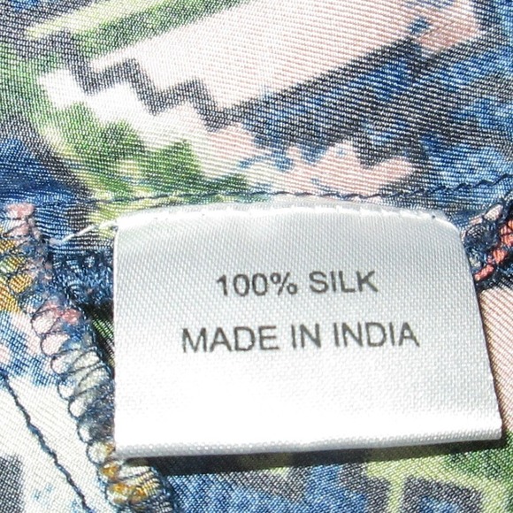 D'­ASCOLI Dress Caftan Medium Blue Red Silk Bell Sleeve Midi - Picture 10 of 10